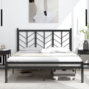 Queen Size Platform Bed with Headboard and Metal Frame-Queen Size - Color: Black - Size: Queen Size
