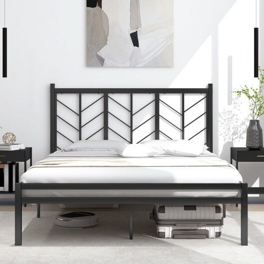 Queen Size Platform Bed with Headboard and Metal Frame-Queen Size - Color: Black - Size: Queen Size