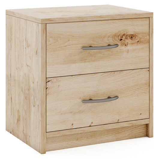 2 Drawer Nightstand with Storage for Living Room-Oak