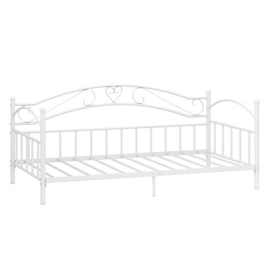 Twin Size Metal Daybed Frame with Headboard for Bedroom-White - Color: White