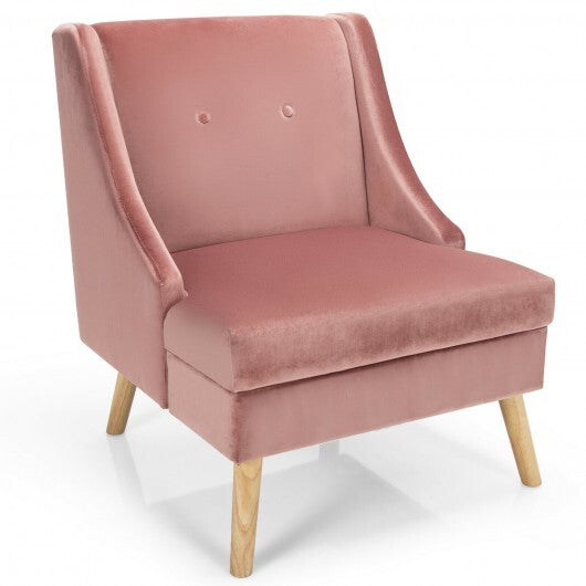 Velvet Wing Back Accent Chair with Rubber Wood Legs and Padded Seat for Living Room-Pink