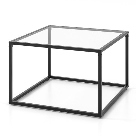 27.5 Inch Home Square Tea Table with Heavy-duty Metal Frame-Gray