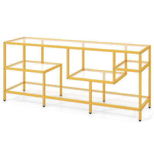 58 Inch TV Console Table with Tempered Glass Shelves for Living Room-Gold