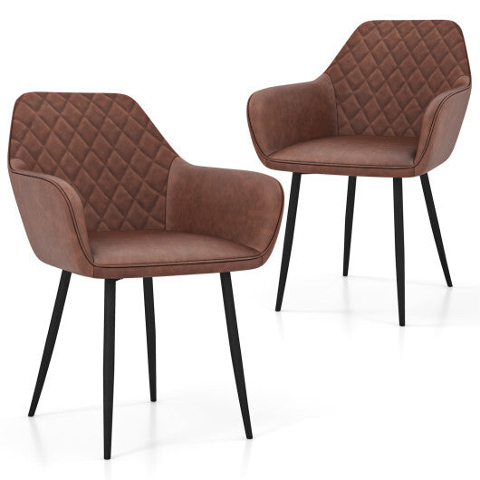 Leisure Dining Chair Set of 2 with Curved Backrest and Wide Seat-Coffee - Color: Coffee