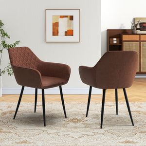 Leisure Dining Chair Set of 2 with Curved Backrest and Wide Seat-Coffee - Color: Coffee