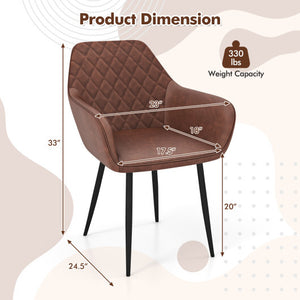 Leisure Dining Chair Set of 2 with Curved Backrest and Wide Seat-Coffee - Color: Coffee