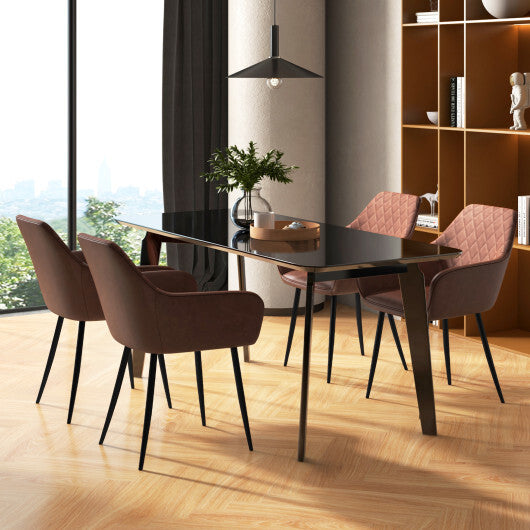 Leisure Dining Chair Set of 2 with Curved Backrest and Wide Seat-Coffee - Color: Coffee