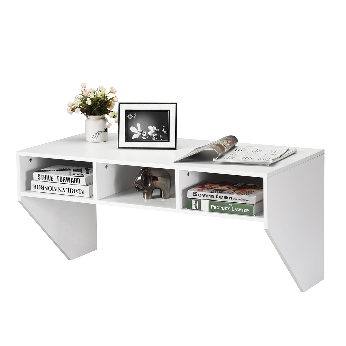 Wall Mounted Floating Computer Table Desk Storage Shelf-White - Color: White