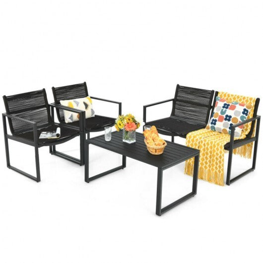 4 Pieces Patio Furniture Conversation Set with Sofa Loveseat