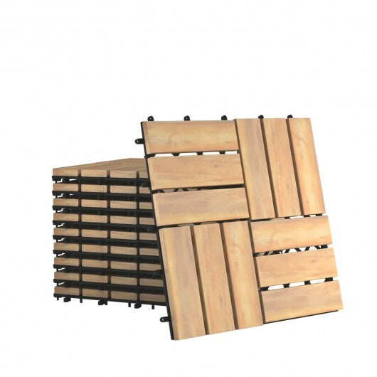 10 Pieces 12 x 12  Inch Acacia Wood  Interlocking Check Deck Tiles