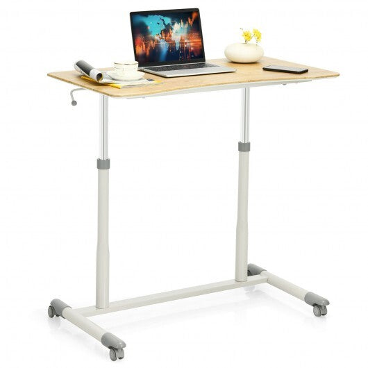 Height Adjustable Computer Desk Sit to Stand Rolling Notebook Table -Natural - Color: Natural