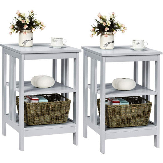 2 Pieces 3-Tier Nightstand with Reinforced Bars and Stable Structure-Gray - Color: Gray