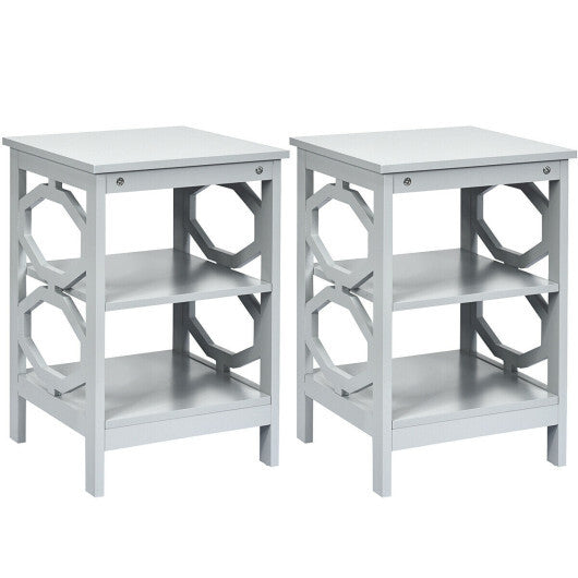 2 Pieces 3-tier Nightstand Sofa Side End Accent Table Storage Display Shelf-Gray - Color: Gray