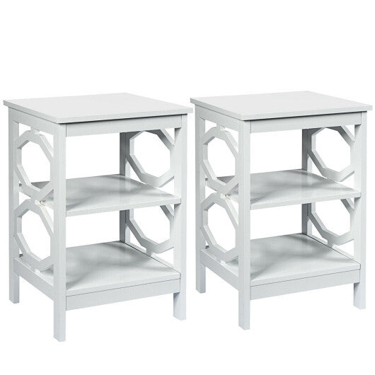 2 Pieces 3-tier Nightstand Sofa Side End Accent Table Storage Display Shelf-White - Color: White