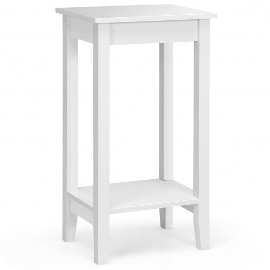 2-Tier Nightstand End Side Wooden Legs Table for Bedroom-White - Color: White