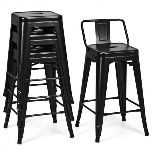 24 Inch Set of 4 Cafe Side Chairs with Rubber Feet and Removable Back-Black