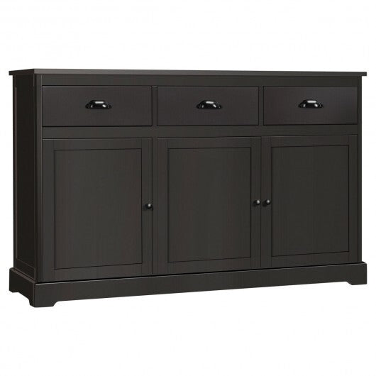 3 Drawers Sideboard Buffet Storage with Adjustable Shelves-Brown