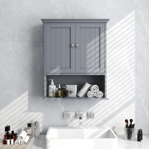 Wall Mount Bathroom Cabinet Storage Organizer with Doors and Shelves-Gray - Color: Gray