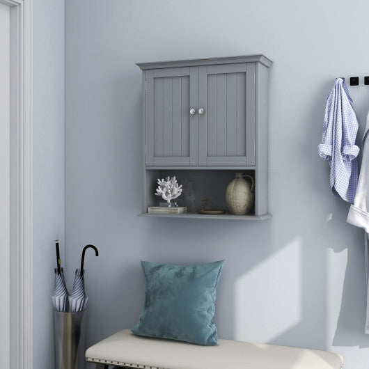 Wall Mount Bathroom Cabinet Storage Organizer with Doors and Shelves-Gray - Color: Gray