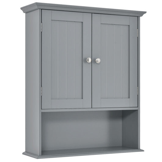 Wall Mount Bathroom Cabinet Storage Organizer with Doors and Shelves-Gray - Color: Gray