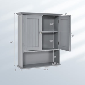 Wall Mount Bathroom Cabinet Storage Organizer with Doors and Shelves-Gray - Color: Gray