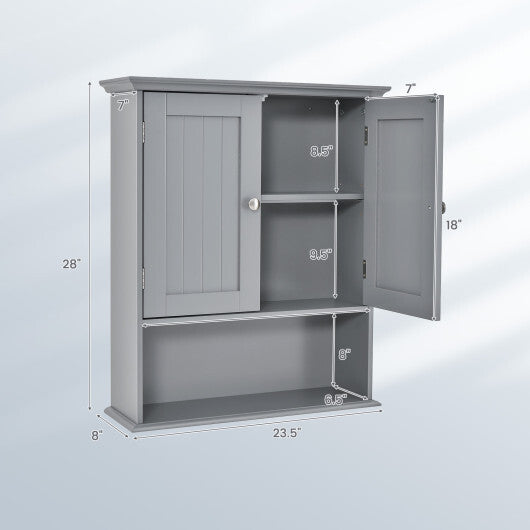 Wall Mount Bathroom Cabinet Storage Organizer with Doors and Shelves-Gray - Color: Gray