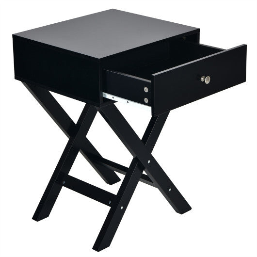 Modern X-Shaped Nightstand with Drawer for Living Room Bedroom-Black - Color: Black