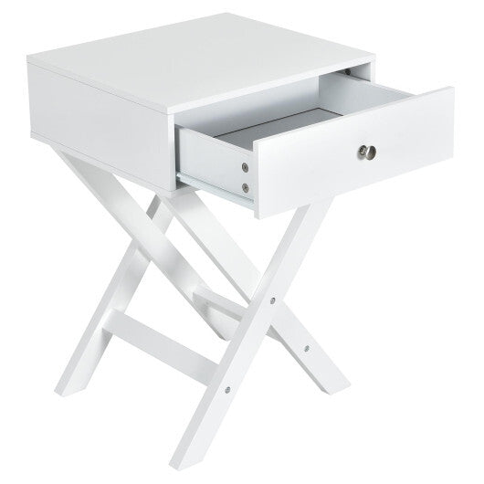 Modern X-Shaped Nightstand with Drawer for Living Room Bedroom-White - Color: White