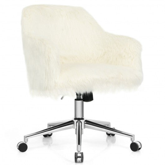 Modern Fluffy Faux Fur Vanity Office Chair for Teens Girls-Beige