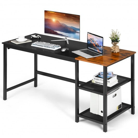 59 Inch Home Office Computer Desk with Removable Storage Shelves-Rustic Brown