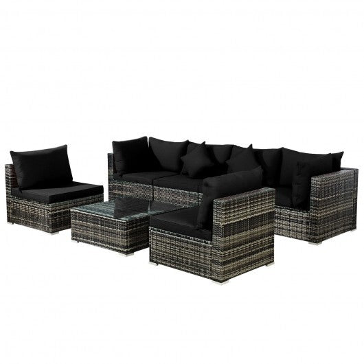 7 Pieces Patio Rattan Furniture Set Sectional Sofa Garden Cushion-Black