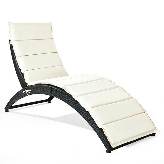 Folding Patio Rattan Lounge Cushioned Portable Chair