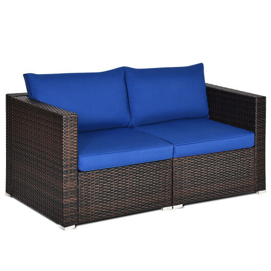 2PCS Patio Rattan Sectional Conversation Sofa Set-Navy