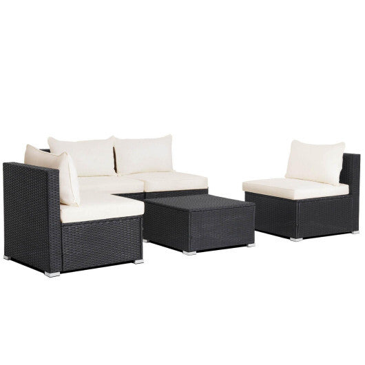 5 Pieces Outdoor Patio Furniture Set with Cushions and Coffee Table - OFF WHITE