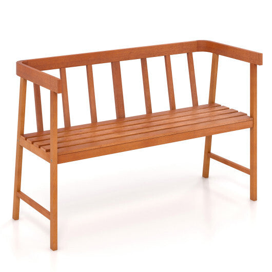 Outdoor Eucalyptus Wood Bench with Backrest and Armrests