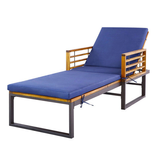 Adjustable Cushioned Patio Chaise Lounge Chair with 4-Level Backrest-Navy