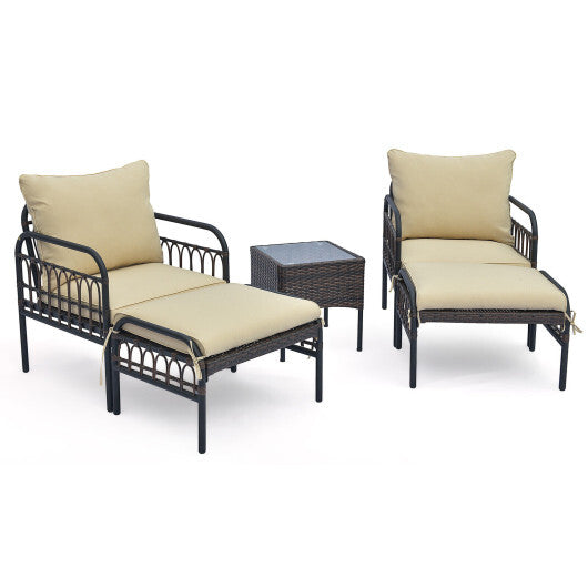 5 Piece Patio Conversation Set with Ottomans and Coffee Table