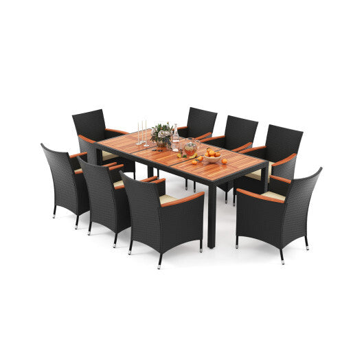 9 Pieces Outdoor Dining Set with Acacia Wood Tabletop