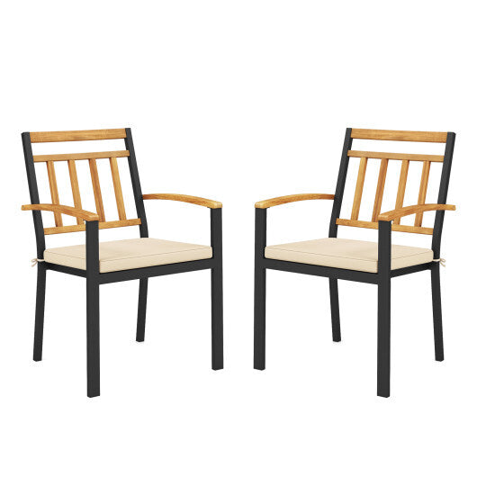 Set of 2 Patio Dining Chairs with Removable Padded Cushions-17 Inches