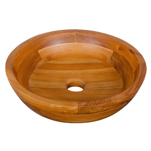 16 Inch Teak Wood Washbasin with Drainage Hole and Rounded Corners