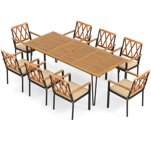 Acacia Wood Outdoor Furniture Set 9 Pieces Patio Dining Set with 8 Chairs