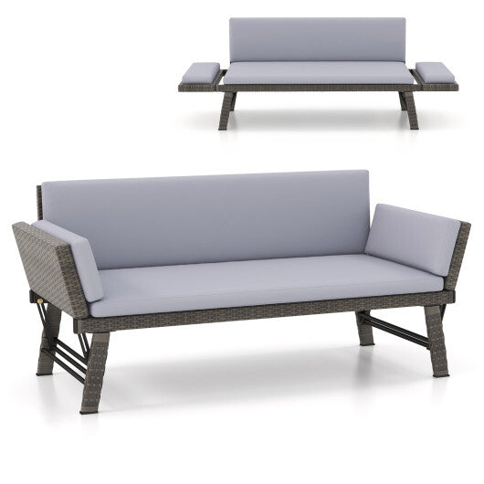 Outdoor Convertible Sofa Daybed with Adjustable Armrests for Balcony-Gray