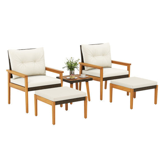 5 Piece Rattan Furniture Set with Square Coffee Table-White