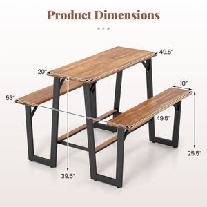 Patio Picnic Table Bench Set with Acacia Wood Tabletop and Benchtop - Color: Natural - Size: 41-50 Inch