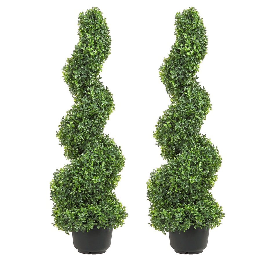 2 pcs. Artificial Boxwood Tower Topiary Spiral Artificial Plant 91cm high Decorative Plant Green Plastic PE Iron Topiary Plants incl. 10 pcs. Replacement Leaves