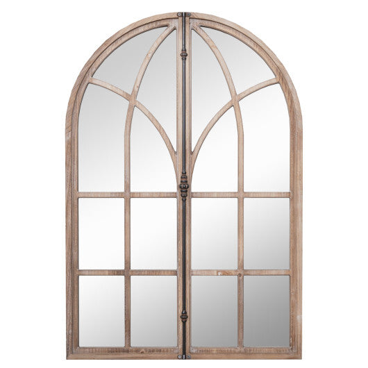 Arched Window Pane Mirror Wall Mounted for Living Room and Entryway-Natural