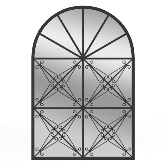 23 Inches x 34 Inches Arched Window Pane Mirror with Metal Frame for Living Room-Black