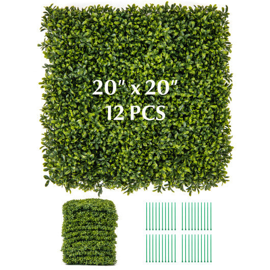 12-Pieces 20 Inch x 20 Inch Artificial Hedge Boxwood Panels