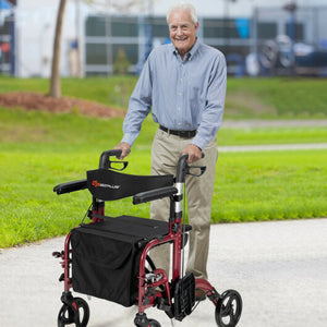 Folding Rollator Walker with Seat and Wheels Supports up to 300 lbs-Red - Color: Red