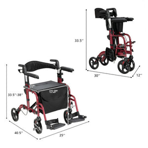 Folding Rollator Walker with Seat and Wheels Supports up to 300 lbs-Red - Color: Red
